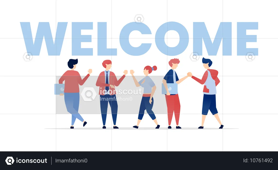 L'équipe d'employés accueille un nouvel employé dans son groupe  Illustration