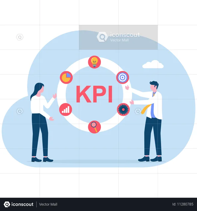 Équipe d'employés travaillant sur les KPI  Illustration