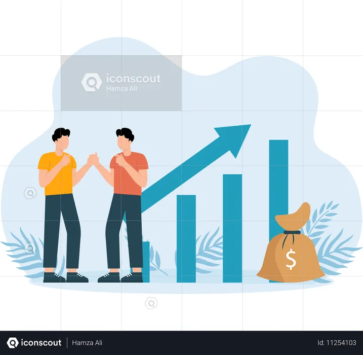 Équipe d'employés travaillant sur les données de croissance du marché  Illustration