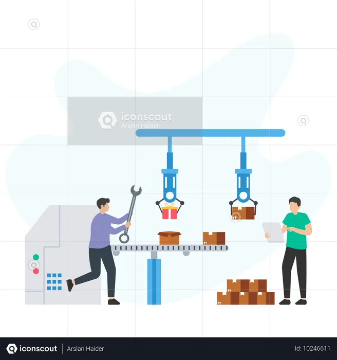 Équipe d'ingénieurs Vérification de l'emballage automatique  Illustration