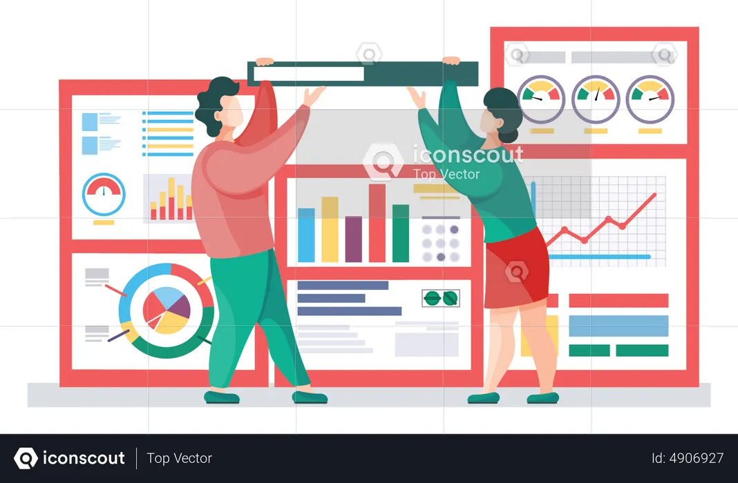 Équipe commerciale effectuant une analyse de données  Illustration