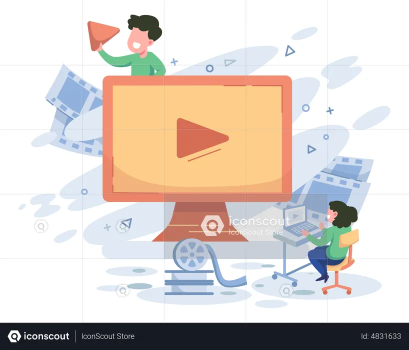 Équipe faisant de la publicité vidéo  Illustration