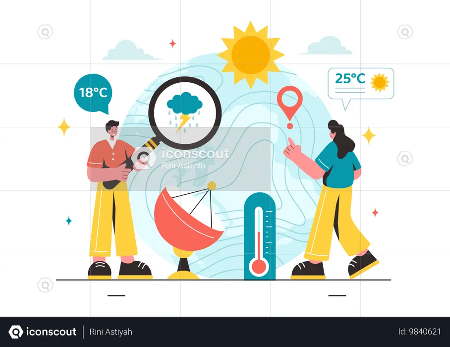 Meteorologista da equipe apresentando dados meteorológicos  Ilustração