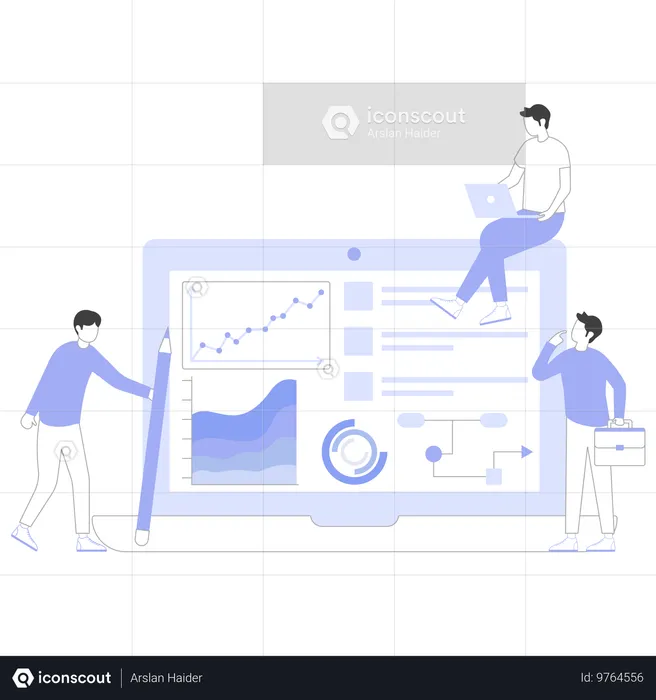 Equipe analisando o gráfico de Gantt  Ilustração