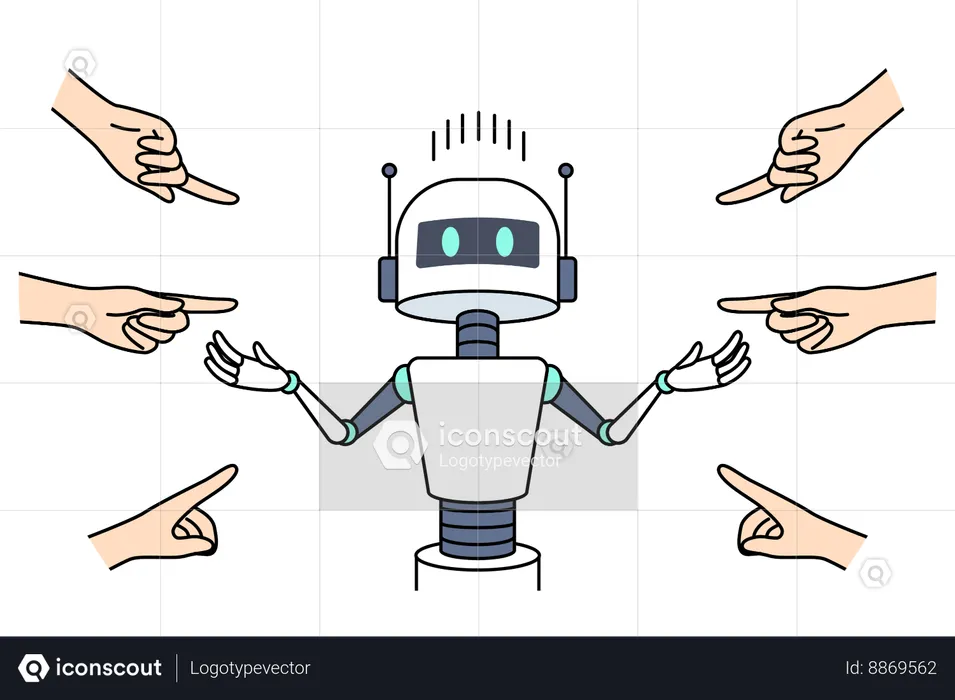 Equipe precisa de ajuda do robô para ideia criativa  Ilustração