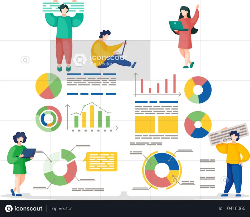 Equipe apresenta relatórios de negócios com gráfico analítico  Ilustração