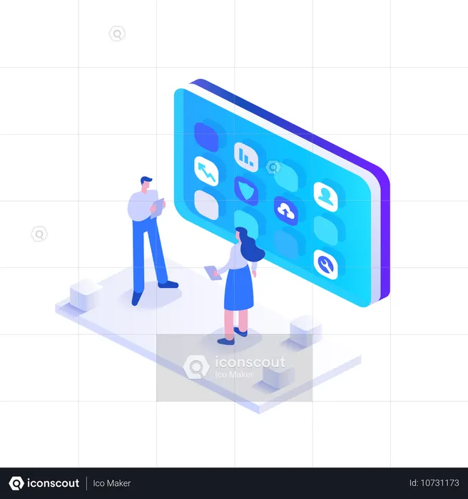 Équipe travaillant sur les techniques de sécurité des logiciels mobiles  Illustration