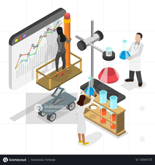 Equipo científico trabajando en estadística  Ilustración