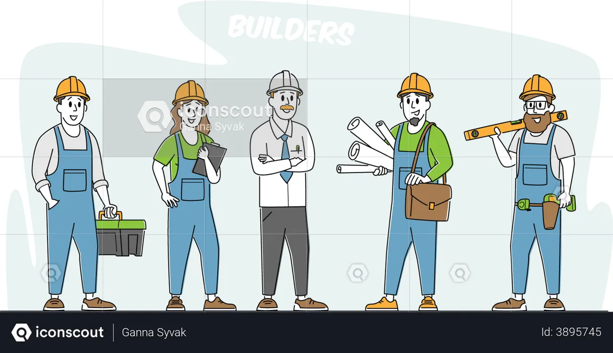 Equipo de constructor listo para trabajar en el sitio  Ilustración