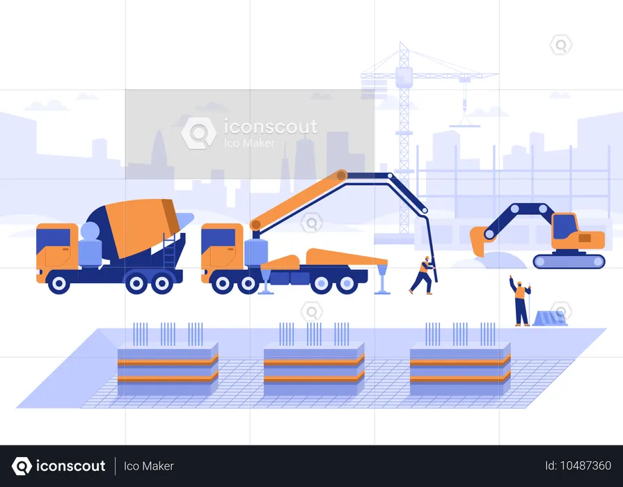 Equipo de constructores haciendo cimientos  Ilustración