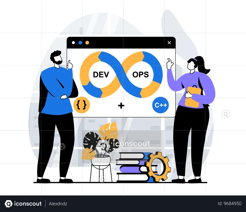 Equipo de desarrolladores trabajando en DevOps  Ilustración