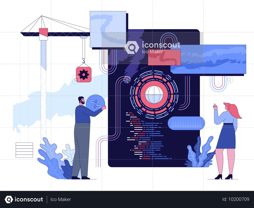 Equipo de desarrollo de codificación para programación web  Ilustración