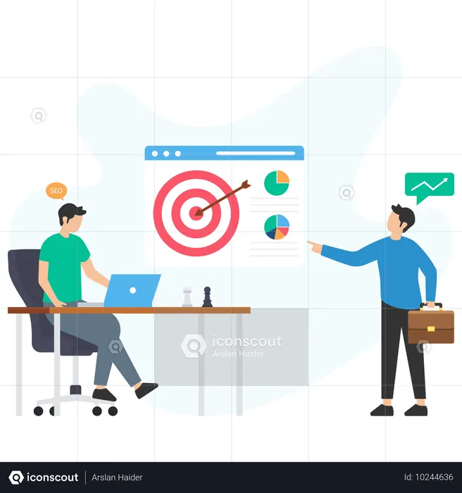 Equipo de desarrollo creando estrategia SEO  Ilustración