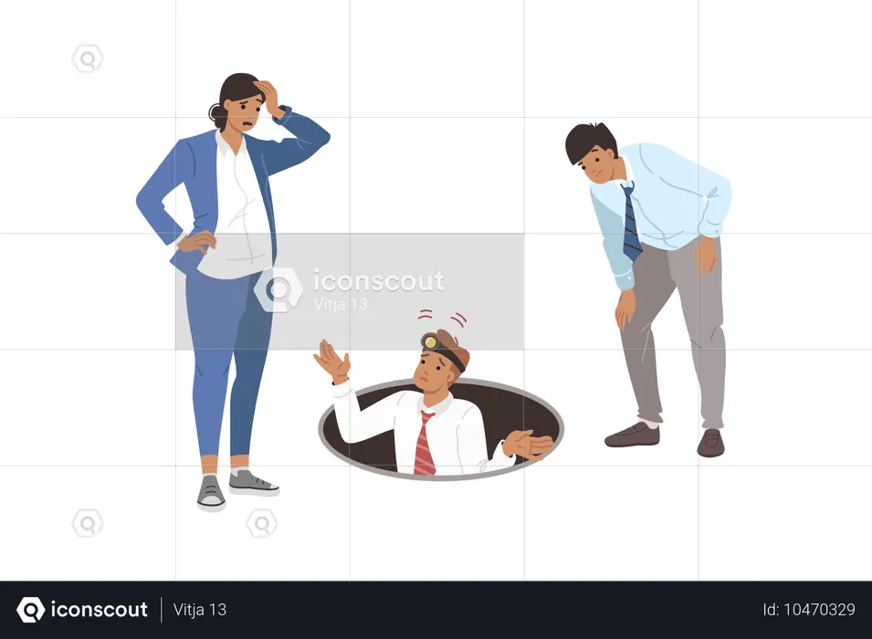 Equipo de empresarios explora el abismo  Ilustración