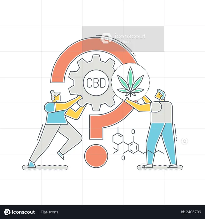 Equipo de investigación trabajando en aceite de CBD  Ilustración