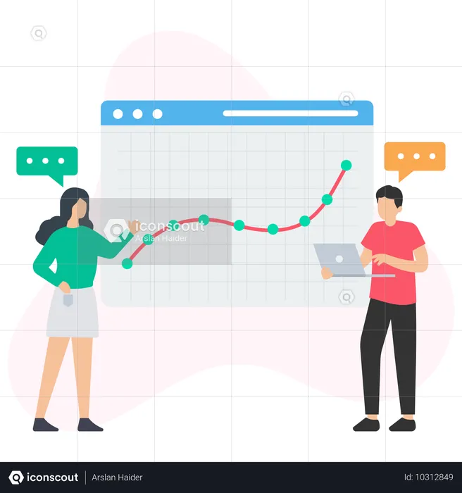 Equipo empresarial discutiendo sobre el gráfico de análisis  Ilustración