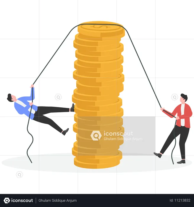 Equipo de negocios escalando el muro del dinero  Ilustración