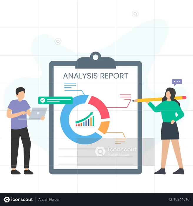 Equipo empresarial haciendo análisis financiero  Ilustración