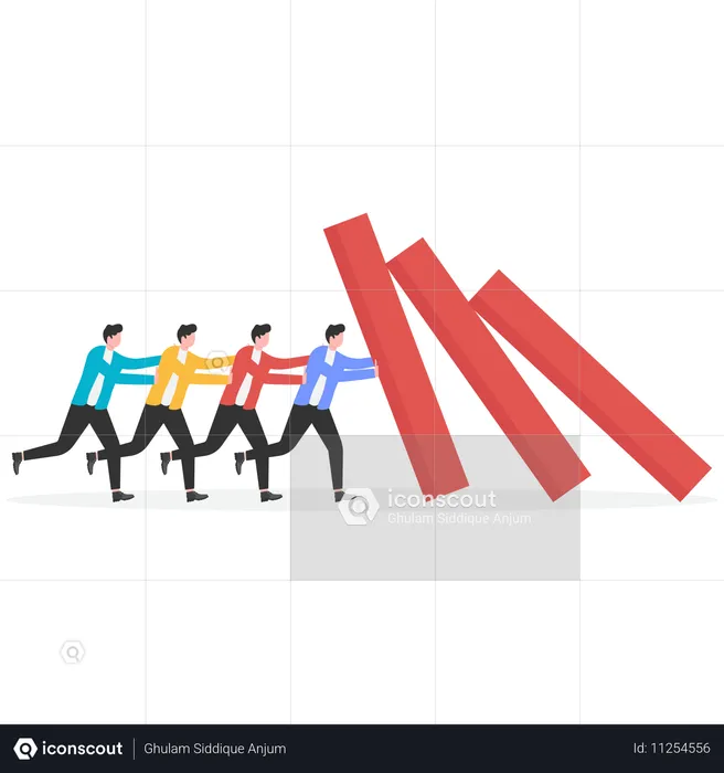 El equipo empresarial intenta detener la caída del gráfico  Ilustración