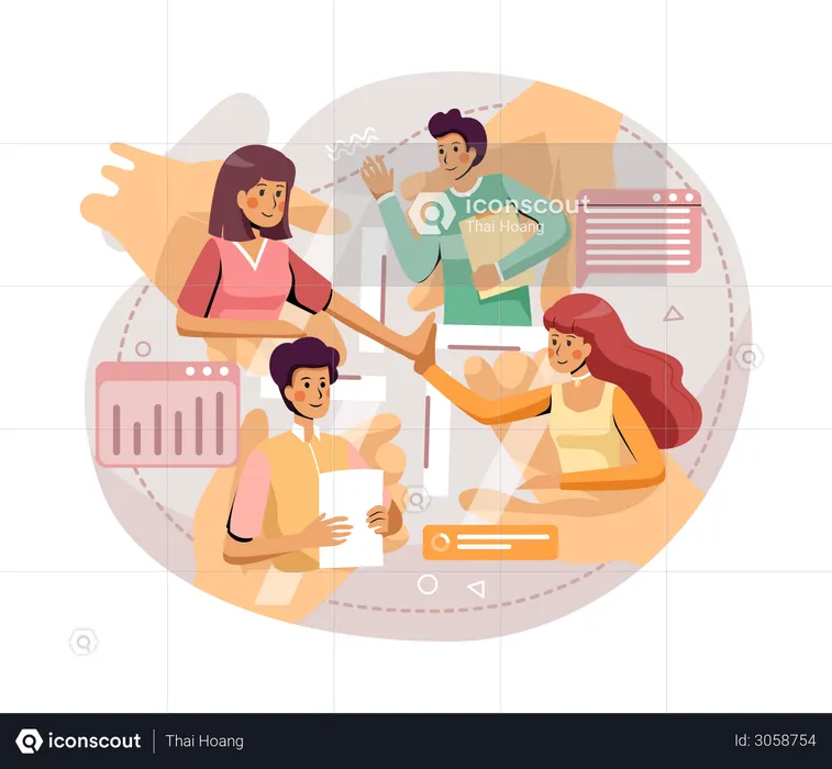 Equipo de negocios trabajando en línea  Ilustración