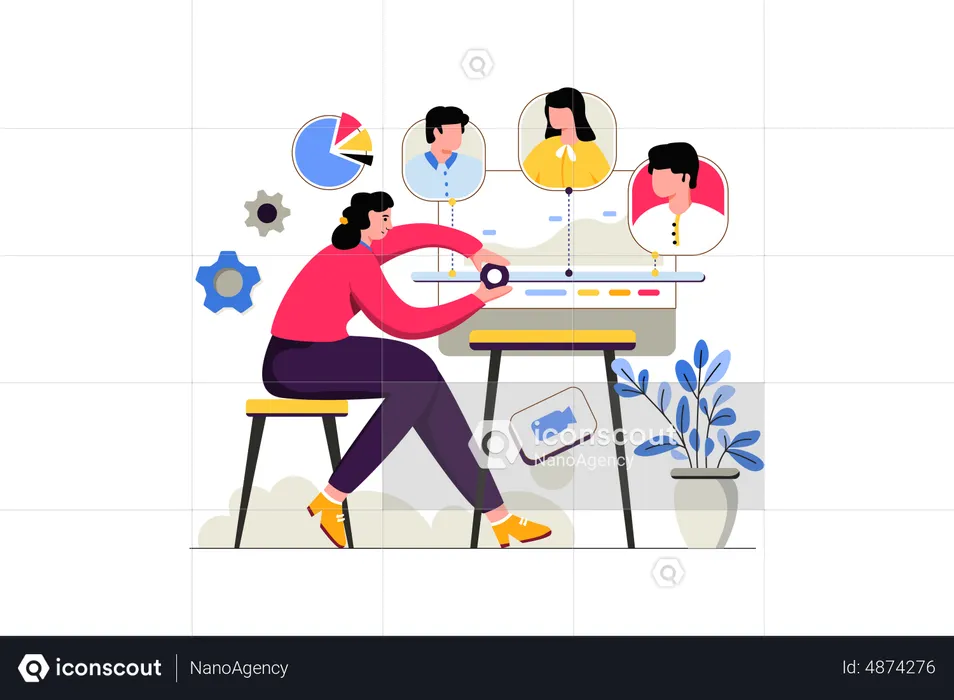 Equipo de negocios trabajando en línea  Ilustración