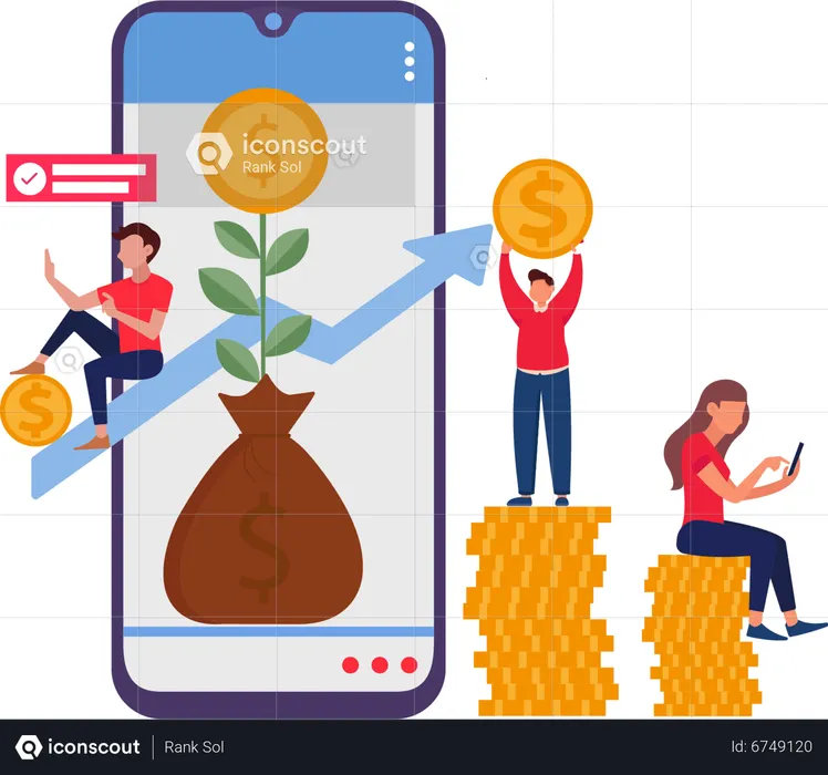 Equipo empresarial trabajando en el crecimiento financiero  Ilustración
