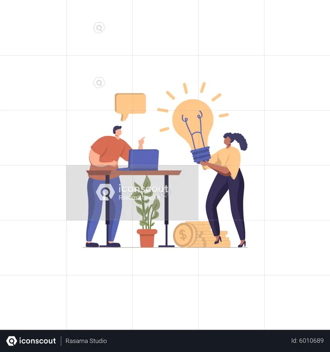 Equipo de negocios trabajando en idea  Ilustración