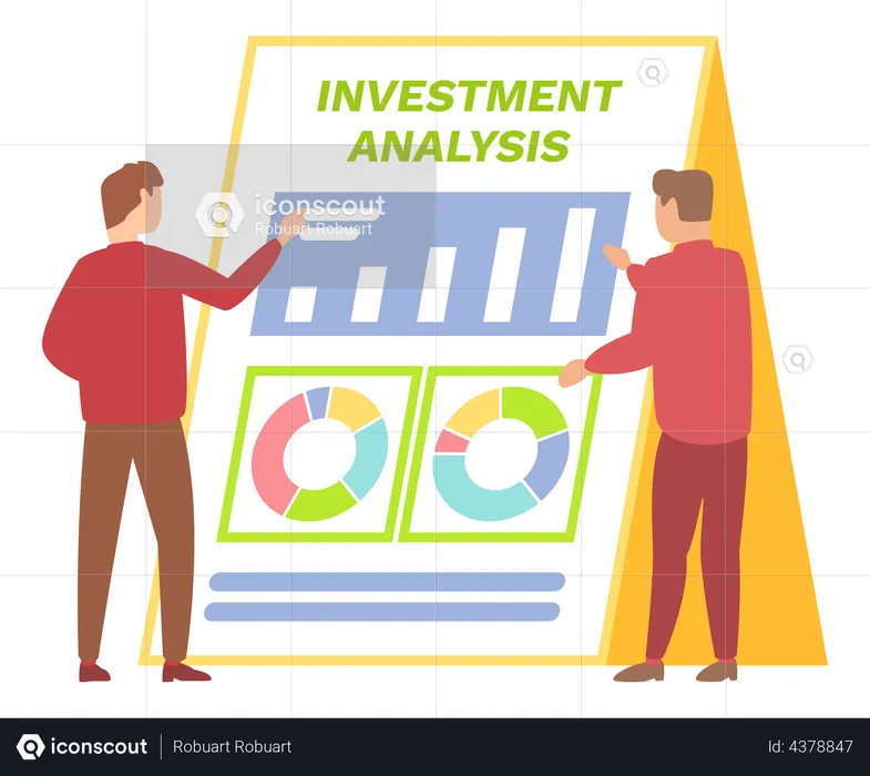 Equipo haciendo análisis de inversiones.  Ilustración