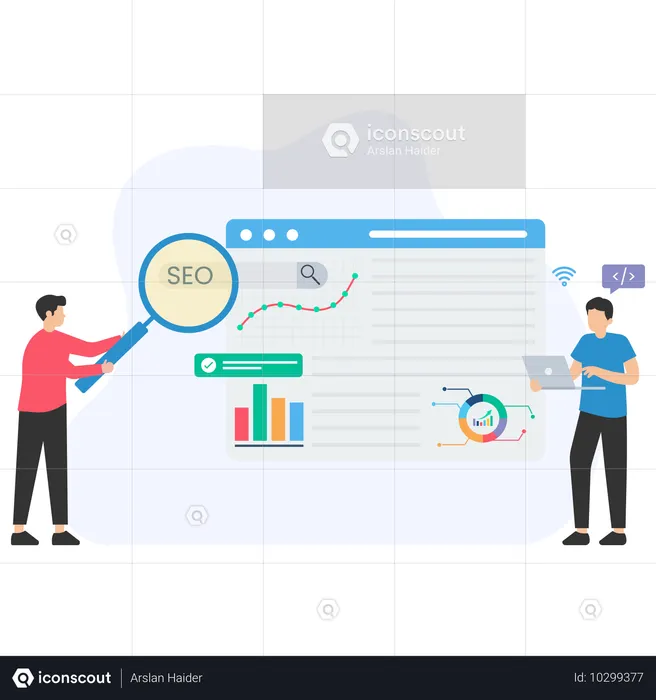 Equipo que realiza análisis SEO  Ilustración