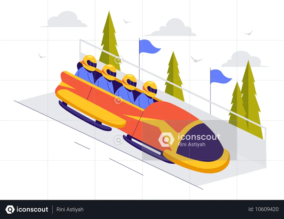 Equipo haciendo Bobsleigh Run  Ilustración