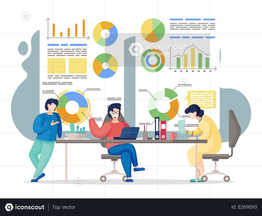 Proyecto de análisis del equipo empresarial y estrategia de planificación.  Ilustración