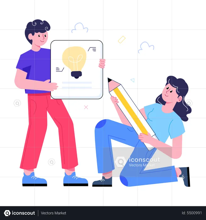 Equipo trabajando juntos en una idea  Ilustración