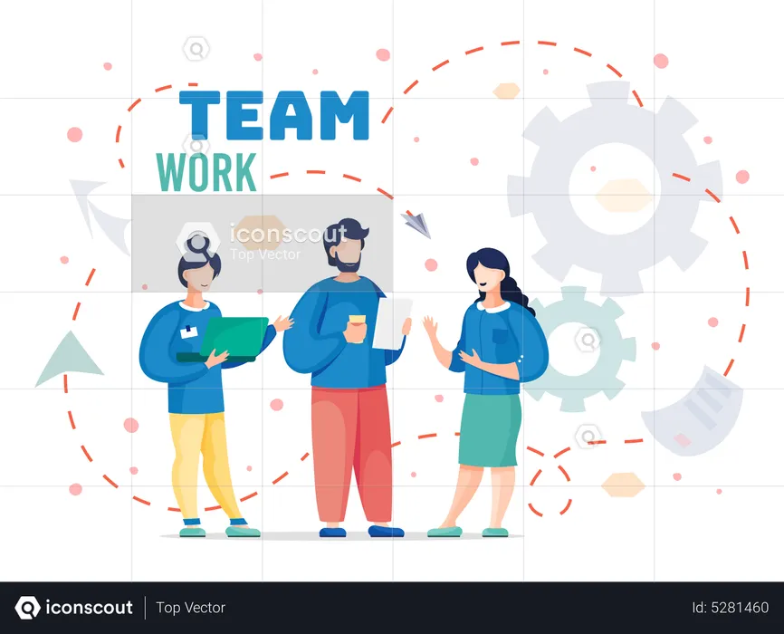 Equipo trabajando juntos en el trabajo  Ilustración