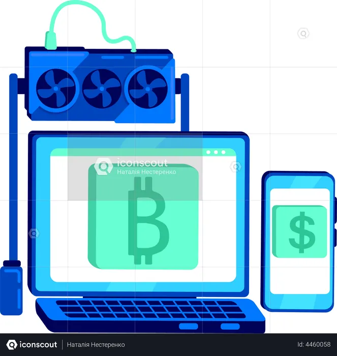 Equipos para minería de criptomonedas.  Ilustración