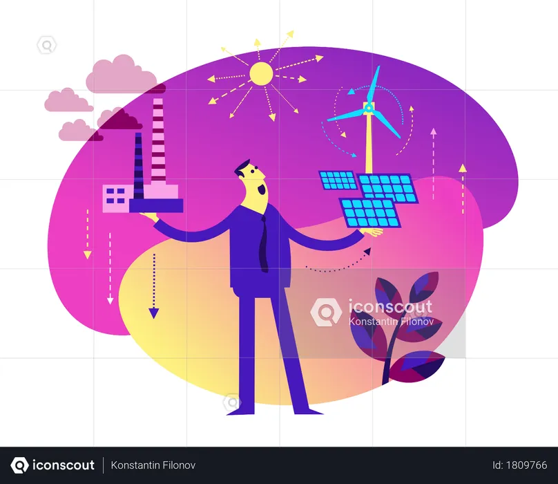 Erhöhen Sie die alternative Energie und verringern Sie die Luftqualität in Fabriken  Illustration