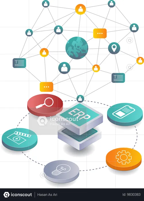 ビジネスネットワーク拡張のための ERP データベース戦略  イラスト