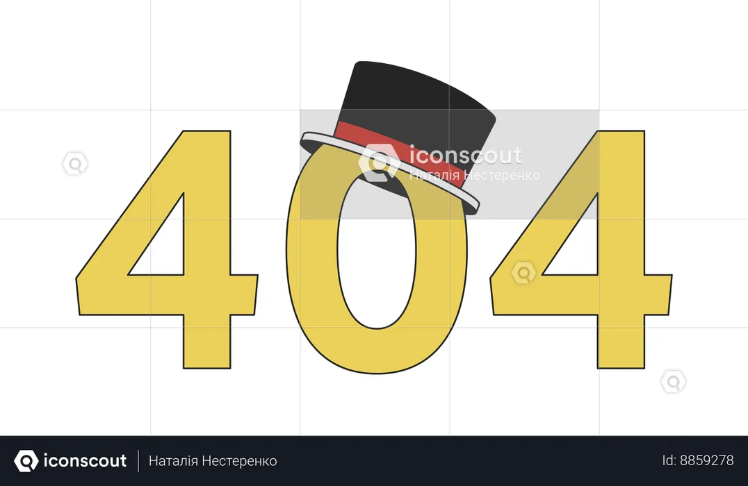 Message flash d'erreur 404 sur le chapeau haut de forme  Illustration