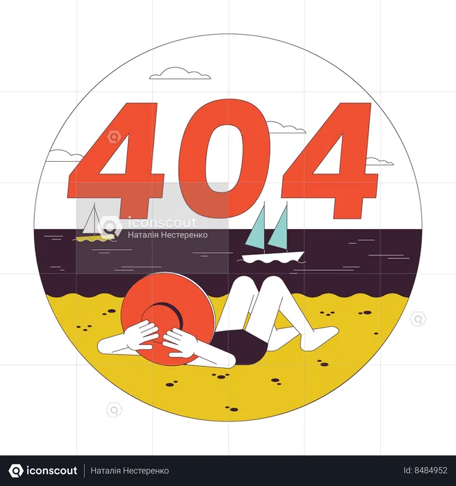 Erro 404 na praia de férias  Ilustração