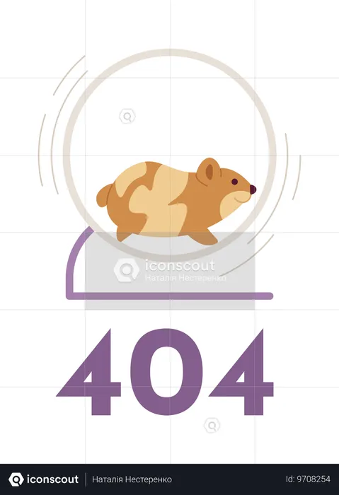 Hamster fofo correndo rápido no erro de roda 404  Ilustração