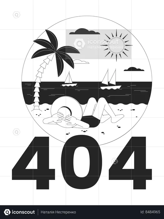 Error 404 de vacaciones tropicales  Ilustración