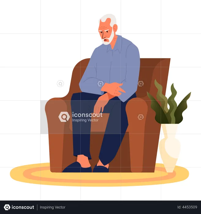 Erschöpfter alter Mann sitzt auf dem Sofa  Illustration