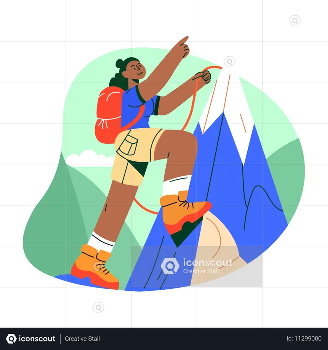 Muro de escalada de escalador femenino  Ilustración