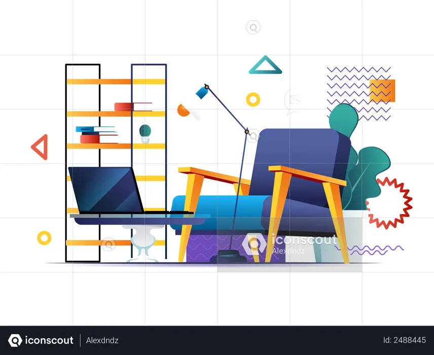 Home office com local de trabalho confortável  Ilustração