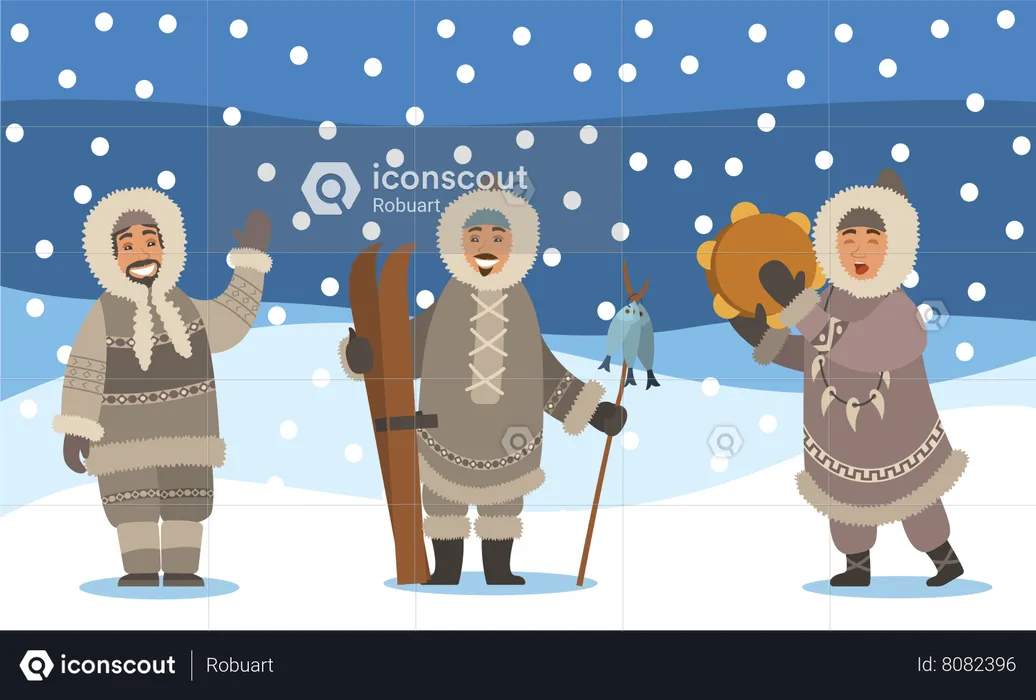 Eskimos people waving hand  Illustration