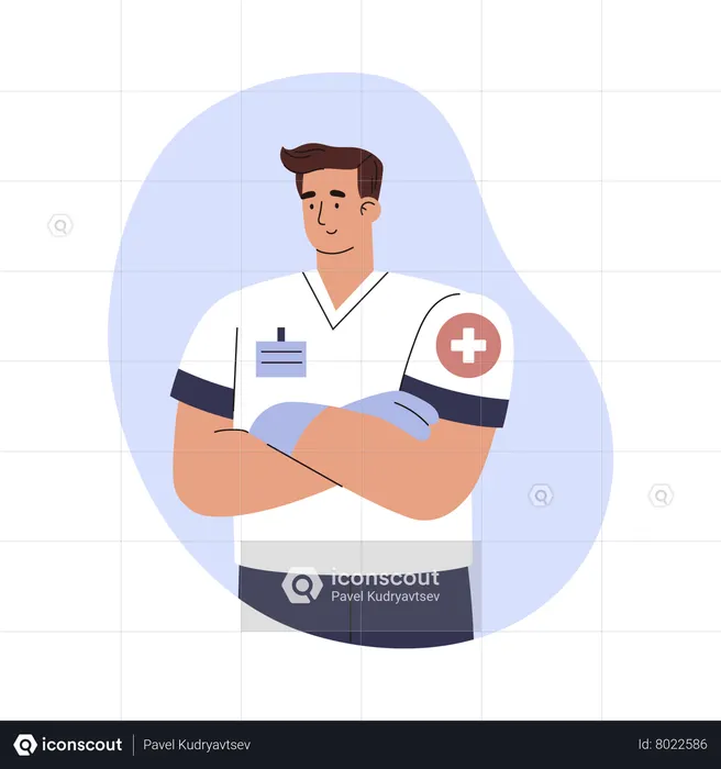Especialista em emergência de ambulância sorridente  Ilustração