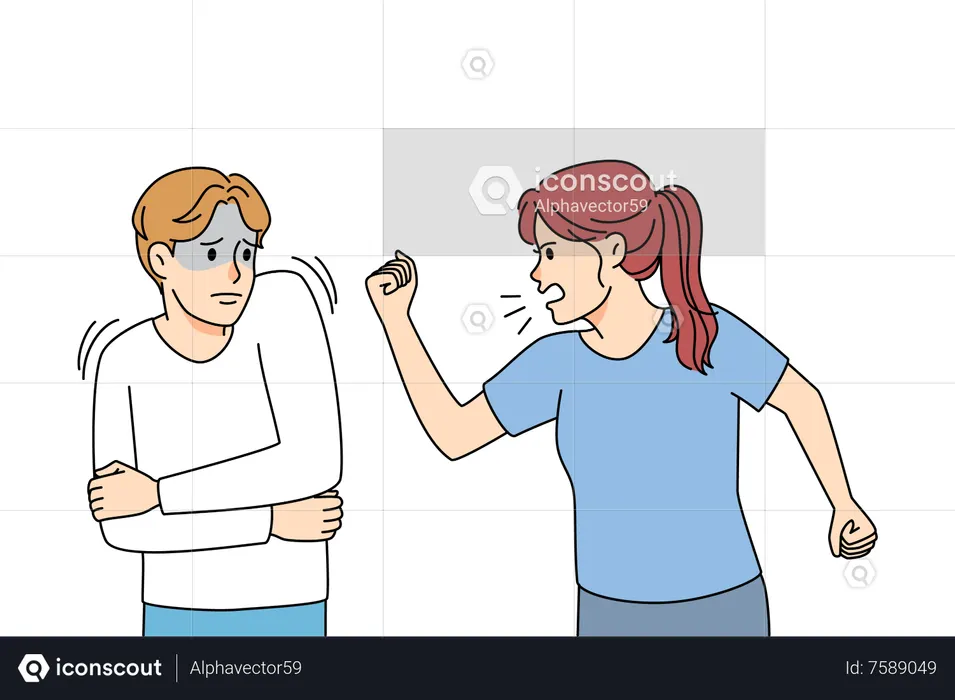 Esposa enojada regañando al marido  Ilustración