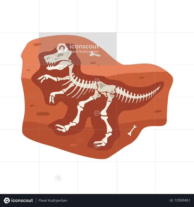 Ossos de esqueleto de dinossauro de animal extinto no subsolo  Ilustração