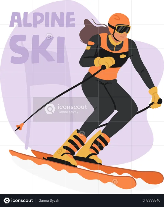 Esquí alpino emocionante deporte de invierno  Ilustración