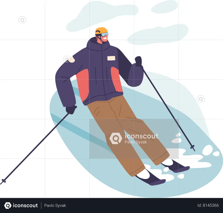 Esquiador habilidoso navegando habilmente pelo slalom de montanha  Ilustração