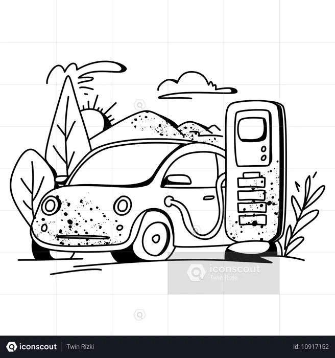 Estação de carregamento de carro elétrico  Ilustração